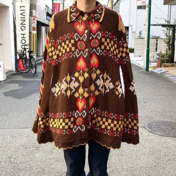 Sturbridge By Roosevelt Knit Shawl Cape Poncho One vtg Vintage heart geometric - Picture 1 of 10